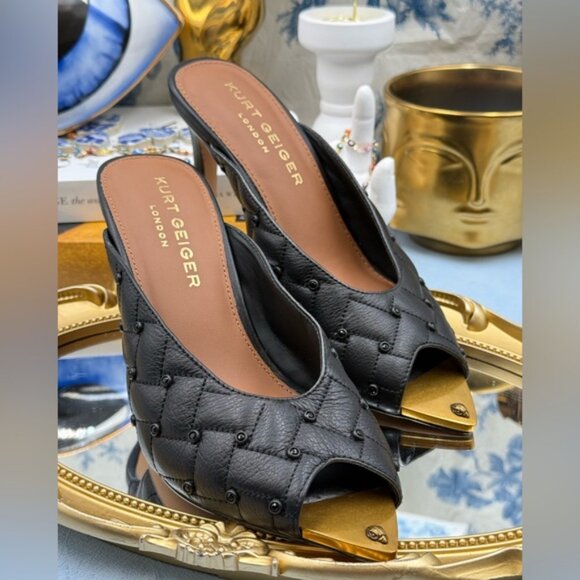 🆕 KURT GEIGER LONDON 🧿 NWOB Regent Crystal Mule Gold Point Heel - Picture 9 of 10